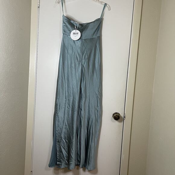 NEW! Selfie Leslie Ma Joli Strapless Midi satin Dress Blue US medium - Picture 9 of 9